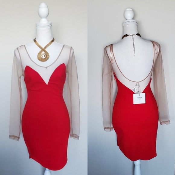 Angel Biba Red Dress with Illusions Mesh - Picture 2 of 2